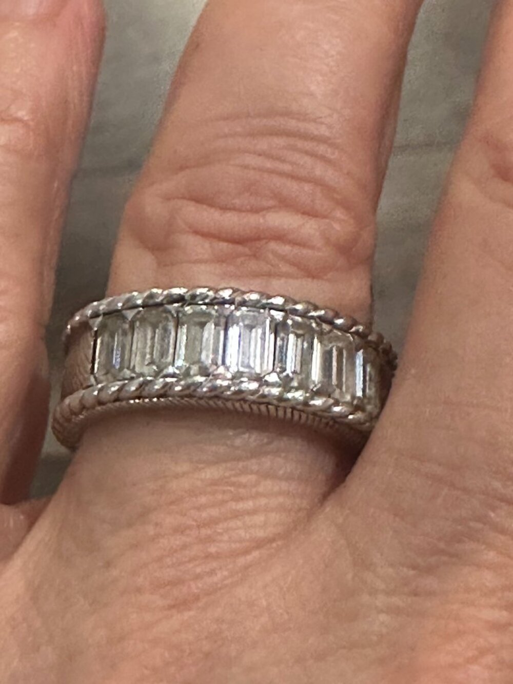 Judith Ripka 925 Silver Ring Channel Set Emerald Cut Baguette 9.5g Size 7.5